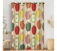 MLSOWM Cortinas Opacas 100%, 140x200cm 2 Piezas Cortina Manzana Mordida Termica Aislantes Frio y Calor Cortinas Frutas Retro Pintadas A Mano con Ojales para Salon Dormitorio, Beige