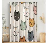 MLSOWM Cortinas Opacas 100%, 140x245cm 2 Piezas Cortina Avatares De Gatos De Dibujos Animados Termica Aislantes Frio y Calor Cortinas Suave Y Adorable con Ojales para Salon Dormitorio, Blanquecino
