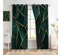 MLSOWM Cortinas Opacas 2 Piezas 140x145cm, Cortinas Térmicas Mármol De Lujo Cortina Aislantes Frio y Calor Geometría De Lámina De Oro con Ojales para Salon Dormitorio Comedor, Verde Esmeralda