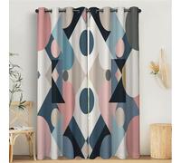 MLSOWM Cortinas Opacas 2 Piezas 140x175cm, Cortinas Térmicas Triángulo Redondo Retro Cortina Aislantes Frio y Calor Geometría Simétrica con Ojales para Salon Dormitorio Comedor, Azul Verdoso