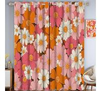 MLSOWM Cortinas Opacas Flores De Margarita Cortinas Termicas Aislantes Frio y Calor Ventana Flores Retro Chic con Ojales para Salon Habitacion Comedor, 2 Piezas140An x 245Al cm, Rosa Naranja