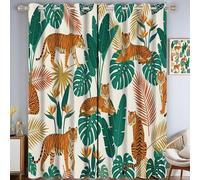 MLSOWM Cortinas Opacas Tigre De La Jungla, 140x245cm 2 Piezas Cortina para Ventana Hojas De Animales Salvajes Termicas Aislantes Frio y Calor con Ojales, Agradable Caída, Supersuaves, Verde