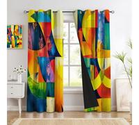 MLSOWM Cortinas Opacas Triángulo Cuadrado Semicircular Cortinas Termicas Expresionismo Abstracto Aislantes Frio y Calor con Ojales para Salon Dormitorio Comedor 2 Piezas,140x260cm, Azul
