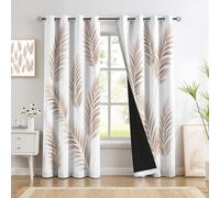 MLSOWM Cortinas para Ventanas 2 Piezas 140x245cm, Hojas De Palmera Tropical Cortina Opaca Plantas De Línea Minimalista Cortinas Termica Aislante Anti Luz con Ojales, Fuerte y Suave, Marrón Claro