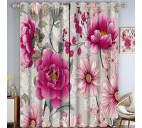 MLSOWM Cortinas Termicas Aislantes Floral Retro Cortinas Opacas Peonía, Margarita Y Crisantemo 2 Piezas 117An x 137Al cm Cortina Frio y Calor para Salon Dormitorio Comedor, Rosa