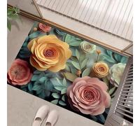 MLSOWM Felpudo Antideslizante 40x60cm - Trampa de Tierra - Felpudo Exterior e Interior Hojas De Rosa En 3D Alfombrilla Estilo Hiperrealista para una Entrada Limpia - Fácil de Cuidar, Verde Claro