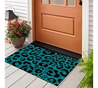 MLSOWM Felpudo Antideslizante 40x60cm - Trampa de Tierra - Felpudo Exterior e Interior Manchas De Leopardo Alfombrilla Texturas De Vida Silvestre para una Entrada Limpia - Fácil de Cuidar, Turquesa