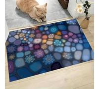 MLSOWM Felpudo Antideslizante 40x60cm - Trampa de Tierra - Felpudo Exterior e Interior Piedras Florales Abstractas Alfombrilla Estilo Mosaico para una Entrada Limpia - Fácil de Cuidar, Azul