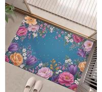 MLSOWM Felpudo Antideslizante 50x80cm - Trampa de Tierra - Felpudo Exterior e Interior Borde Floral Alfombrilla Floral Retro para una Entrada Limpia - Fácil de Cuidar, Azul