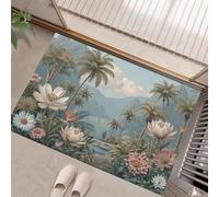 MLSOWM Felpudo Antideslizante 50x80cm - Trampa de Tierra - Felpudo Exterior e Interior Flores Y Aves Tropicales Alfombrilla Plantas De La Selva para una Entrada Limpia - Fácil de Cuidar, Verde