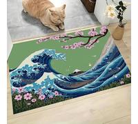 MLSOWM Felpudo Antideslizante 50x80cm - Trampa de Tierra - Felpudo Exterior e Interior Olas Gigantes Al Estilo Japonés Alfombrilla Océano Japonés para una Entrada Limpia - Fácil de Cuidar, Azul
