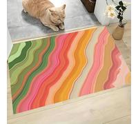 MLSOWM Felpudo Antideslizante 50x80cm - Trampa de Tierra - Felpudo Exterior e Interior Rayas Verticales Alfombrilla Ondas Abstractas Retro para una Entrada Limpia - Fácil de Cuidar, Polvo De Naranja