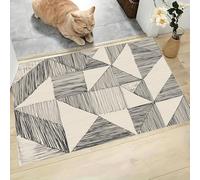 MLSOWM Felpudo Antideslizante 80x120cm - Trampa de Tierra - Felpudo Exterior e Interior Triángulos Y Cuadrados Alfombrilla Geometría Dibujada A Mano para una Entrada Limpia - Fácil de Cuidar, Crema
