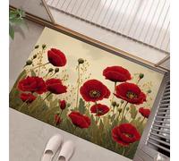 MLSOWM Felpudo Antideslizante 90x150cm - Trampa de Tierra - Felpudo Exterior e Interior Amapola Roja Alfombrilla Campo De Flores Retro para una Entrada Limpia - Fácil de Cuidar, Verde Salvia