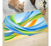 MLSOWM Felpudo Antideslizante 90x150cm - Trampa de Tierra - Felpudo Exterior e Interior Cintas De Colores Alfombrilla Ondas Abstractas para una Entrada Limpia - Fácil de Cuidar, Azul Claro