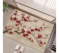 MLSOWM Felpudo Antideslizante 90x150cm - Trampa de Tierra - Felpudo Exterior e Interior Ramas Antiguas De Ciruelo Alfombrilla Arte Tradicional Chino para una Entrada Limpia - Fácil de Cuidar, Beige