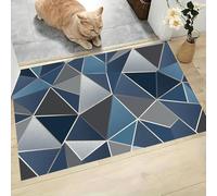 MLSOWM Felpudo Antideslizante 90x150cm - Trampa de Tierra - Felpudo Exterior e Interior Triángulo Geométrico Alfombrilla Abstracto Moderno para una Entrada Limpia - Fácil de Cuidar, Azul Grisáceo