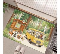 MLSOWM Felpudo de Bienvenida con Autobús Fox, 80x120cm Felpudo Entrada Casa Al Estilo De Los Cuentos De Hadas del Bosque Antideslizante Alfombra Pasillo de Perfil Bajo para Debajo de la Puerta, Verde