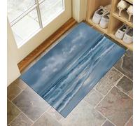 MLSOWM Felpudo de Bienvenida con Olas De Playa, 60x120cm Felpudo Entrada Casa Paisaje Marino Realista Antideslizante Lavable Alfombra Pasillo de Perfil Bajo para Debajo de la Puerta, Azul Grisáceo