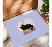 MLSOWM Felpudo de Entrada 40x60cm, Alfombra Buenas Noches Ensueño Atrapapolvo Alfombra Luna Gato Negro Antideslizante Lavable, Alfombrilla con Microfibras Suaves para Puerta, Pasillo, Morado Claro