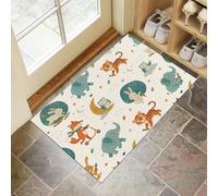 MLSOWM Felpudo de Entrada Antideslizante 60x120cm Alfombra Niño Súper Absorbente Alfombrillas de Bienvenida Lindos Tigres Y Zorros, Fácil de Limpiar para Baño, Pasillo, Cocina, Azul Verdoso