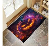 MLSOWM Felpudo de Entrada Paisaje Infernal, Interior Alfombra Jack-O'-Lantern Antideslizante, Tapete para Puerta Lavable a Máquina, Absorbente para Pasillo, Cocina, Jardín, 80 x 120 cm, Púrpura