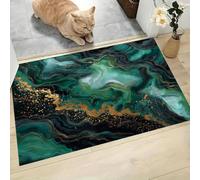 MLSOWM Felpudo Entrada Casa, 40x60cm Alfombra de Puerta Textura De Malaquita Tapetes de Interior Arte Fluido De Lujo Antideslizante para Decorativo Dormitorios y Zonas Entrada Cuartos, Esmeralda