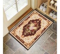 MLSOWM Felpudo Entrada Casa 40x60cm Alfombrilla Antideslizante Flores De Peonía Vintage, Alfombra Absorbente Marco Decorativo Adornado para Puerta Interior y Exterior, Pasillo, Oficina - Burdeos