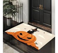 MLSOWM Felpudo Entrada Casa 50 x 80 cm, Alfombra Entrada Calabaza Halloween Antideslizante, Felpudo de Entrada Gato Negro Sombrero Bruja Lavable, Alfombrilla para Entrada, Pasillo, Cocina - Crema