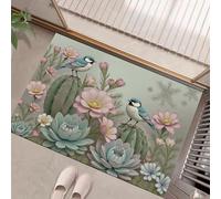 MLSOWM Felpudo Entrada Casa 50x80cm, Alfombra Entrada Flores De Cactus Y Pájaros Antideslizante, Felpudo Suculentas Alfombrilla de Bienvenida Absorbentes para una Entrada Limpia, Verde Claro