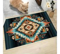 MLSOWM Felpudo Entrada Casa 50x80cm, Alfombra Entrada Geometría del rombo Antideslizante, Felpudo Aztecas Alfombrilla de Bienvenida Absorbentes para una Entrada Limpia, Azul Oscuro