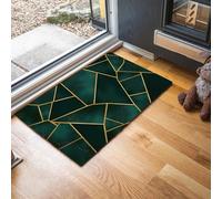 MLSOWM Felpudo Entrada Casa 50x80cm, Alfombra Geometría De Lámina De Oro Antideslizante, Alfombrilla Mármol De Lujo Absorbe el Agua y Fácil de Cuidar para Entrada, Pasillo, Cocina, Verde Esmeralda