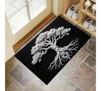 MLSOWM Felpudo Entrada Casa 50x80cm Alfombrilla Antideslizante Árbol Crecimiento, Alfombra Absorbente Reflexiones Tronco Árbol para Puerta Interior y Exterior, Pasillo, Oficina - En Blanco Y Negro