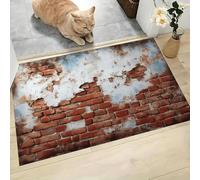 MLSOWM Felpudo Entrada Casa 60x120cm, Alfombra Entrada Muro De Ladrillos En Ruinas Antideslizante, Felpudo Estilo Antiguo Alfombrilla de Bienvenida Absorbentes para una Entrada Limpia, Rojo Ladrillo