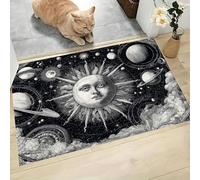 MLSOWM Felpudo Entrada Casa 60x120cm, Alfombra Entrada Sol, Luna Y Planetas Antideslizante, Felpudo Boceto Celestial Alfombrilla de Bienvenida Absorbentes para una Entrada Limpia, Gris