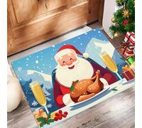 MLSOWM Felpudo Entrada Casa 60x120cm Alfombrilla Antideslizante Papá Noel, Alfombra Absorbente Cena De Nochevieja con Dibujos Animados para Puerta Interior y Exterior, Pasillo, Oficina - Azul Claro