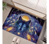 MLSOWM Felpudo Entrada Casa 60x120cm, Alfombrilla Atrapasueños Lobo Antideslizante, Lavable Alfombra Tótem Misterioso Fácil de Limpiar para Puerta de casa, Entrada, Balcón, Pasillo, Azul-Púrpura