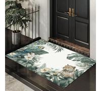 MLSOWM Felpudo Entrada Casa 60x90cm Alfombra Atrapapolvo Loros, Guepardos, Alfombrilla Pasillo Antideslizante Selva Americana Retro Tapete Absorbentes Lavable para una Entrada Limpia, Verde Claro