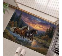MLSOWM Felpudo Entrada Casa, 60x90cm Alfombra Entrada Caballos Corriendo Antideslizante, Alfombrilla Fino Valle del Bosque Absorbentes Lavable para Entrada, Pasillo, Cocina, Marrón