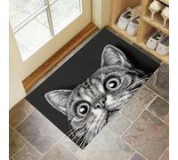 MLSOWM Felpudo Entrada Casa 60x90cm, Alfombra para Puerta Gato Americano Pelo Corto Antideslizante Lavable Alfombrilla Cara Gato Sorprendido Suaves Absorbentes para Entrada, Pasillo, Cocina, Negro