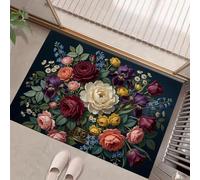 MLSOWM Felpudo Entrada Casa 80x120cm, Alfombra Magnífica Pintura Al Óleo Floral Suaves Absorbentes Alfombra Antideslizante Ramo Rosas Vintage con Base de Goma para Puerta, Baño, Pasillo, Verde Oscuro