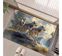 MLSOWM Felpudo Entrada Casa 80x120cm, Alfombra para Puerta Lobo Gris Antideslizante Lavable Alfombrilla Paisaje Forestal Suaves Absorbentes Atrapapolvo para Entrada, Pasillo, Cocina, Marrón Grisáceo