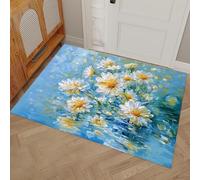 MLSOWM Felpudo Entrada Casa 80x120cm, Alfombra para Puerta Margarita El Agua Antideslizante Lavable Alfombrilla Pintura Al Óleo Abstracta Suaves Absorbentes para Entrada, Pasillo, Cocina, Azul Claro