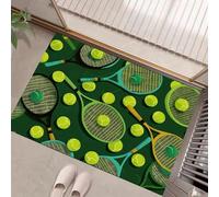 MLSOWM Felpudo Entrada Casa 80x120cm, Alfombra para Puerta Raquetas Tenis Y Pelotas Tenis Antideslizante Alfombrilla Bola Dibujos Animados Absorbentes Atrapapolvo para Entrada, Pasillo, Cocina, Verde