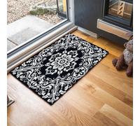 MLSOWM Felpudo Entrada Casa 80x120cm, Alfombra Patrón Retro Absorbentes Antideslizante, Alfombra Baño Vides De Datura Secado Rápido para Pasillo Puerta Cocina, Negro