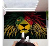 MLSOWM Felpudo Entrada Casa 80x120cm, Alfombrilla Cara De León Rastafari Antideslizante, Lavable Alfombra Cultura Reggae Fácil de Limpiar para Puerta de casa, Entrada, Balcón, Pasillo, Amarillo