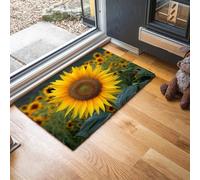 MLSOWM Felpudo Entrada Casa 90 x 150 cm, Felpudos Estilo Pastoral Antideslizantes, Fácil de Limpiar, Alfombra Mar De Girasoles para Puerta Interior, Pasillo, Cocina, Gris Oscuro - Verde