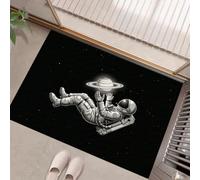 MLSOWM Felpudo Entrada Casa 90x150cm Alfombra Atrapapolvo Astronauta Saturno, Alfombrilla Pasillo Antideslizante Boceto Retro Tapete Absorbentes Lavable para una Entrada Limpia, Negro