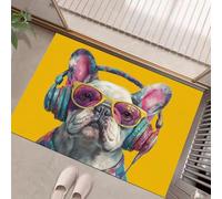 MLSOWM Felpudo Entrada Casa 90x150cm, Alfombrilla Bulldog Francés Antideslizante, Lavable Alfombra Arte Pop Fácil de Limpiar para Puerta de casa, Entrada, Balcón, Pasillo, Amarillo