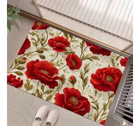 MLSOWM Felpudo Entrada Casa 90x150cm, Alfombrilla Campos De Amapolas Antideslizante, Lavable Alfombra Estilo Campestre Fácil de Limpiar para Puerta de casa, Entrada, Balcón, Pasillo, Rojo